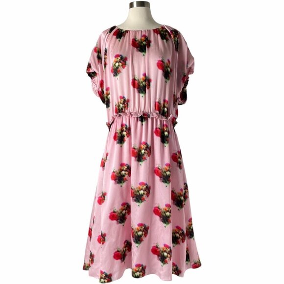 Adam Lippes Ruffle Floral Dress Pink Silk Midi - Picture 15 of 15